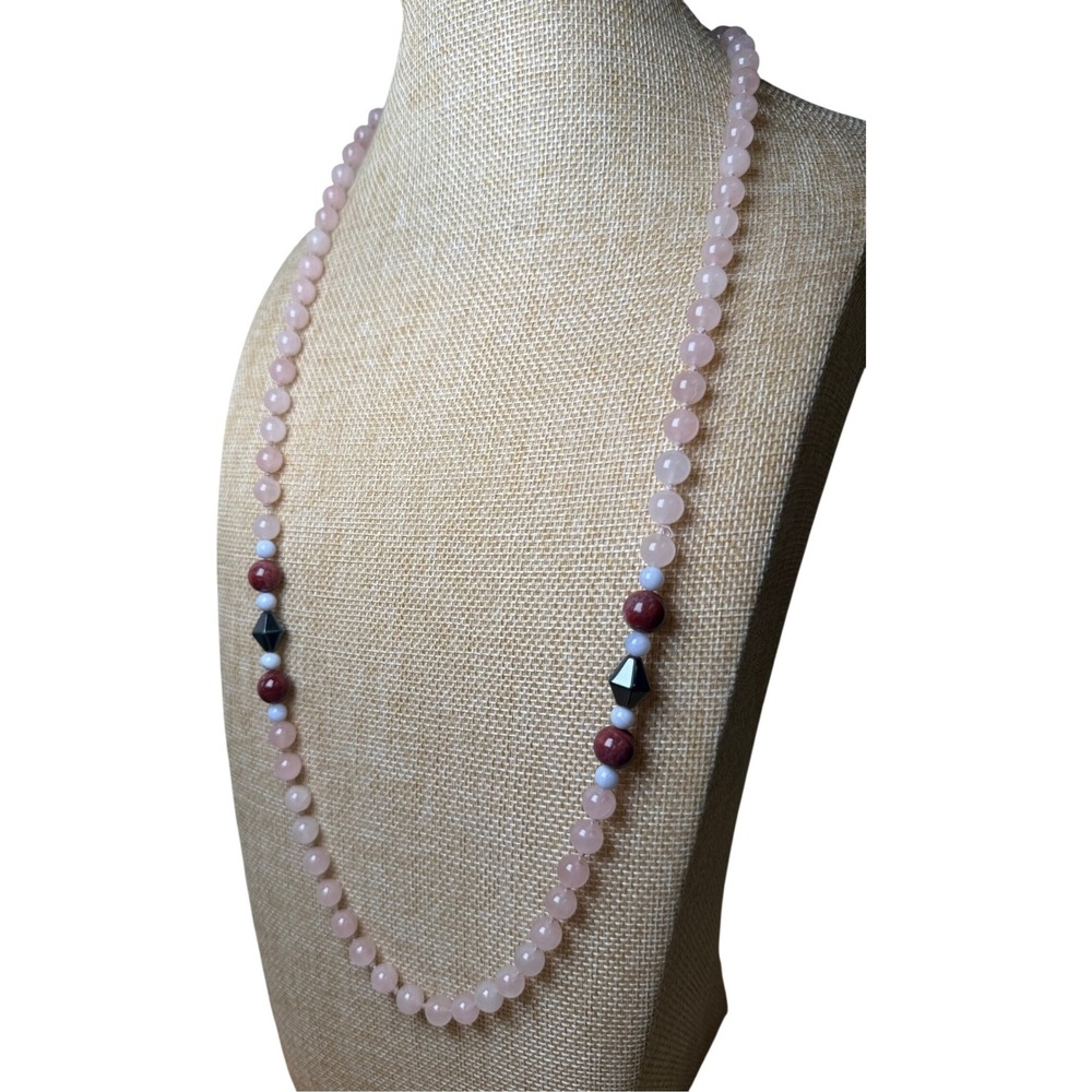 Boho Hand Knotted Rose Quartz Gemstone Mala Healing Bead Strand from Handcrafted